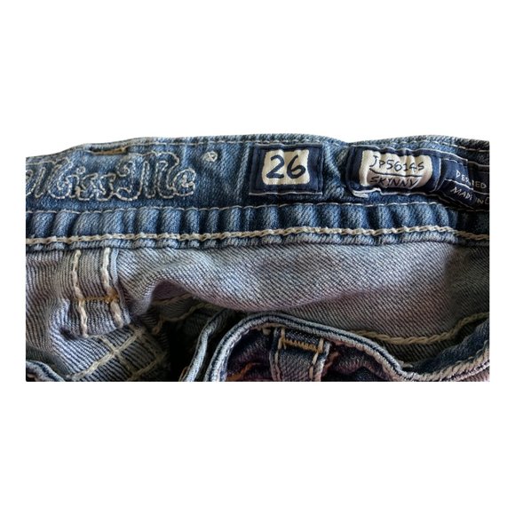 Miss Me Skinny Womens Jeans Tag 26 Light Blue Angel Wings Low-Rise W27xL32 Denim - Picture 9 of 12